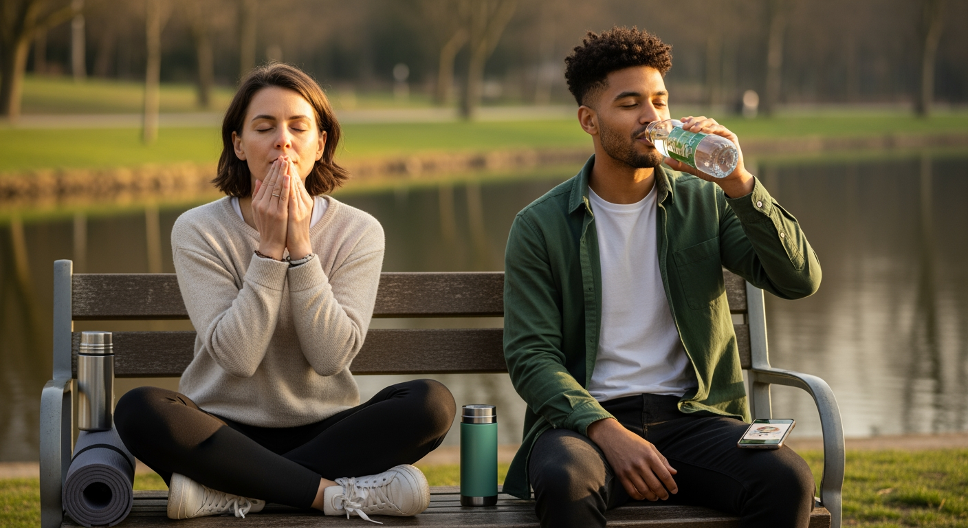 Achtsam entspannen Mann und Frau